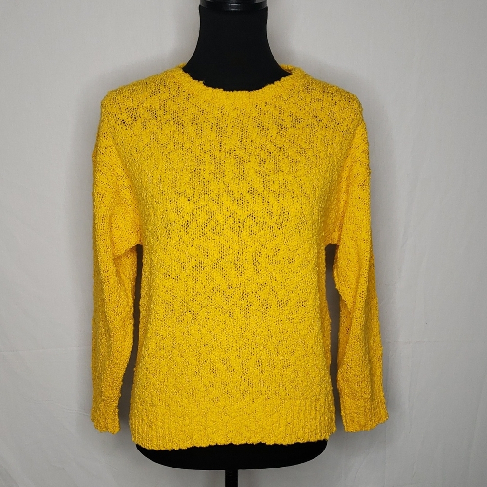 Vintage YarnWorks Womens Bubble Knit Sweater Size L Yellow 90s Preppy Classic